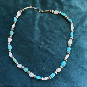 Native Made Turquoise Sterling Silver and Rutilated Quartz Necklace